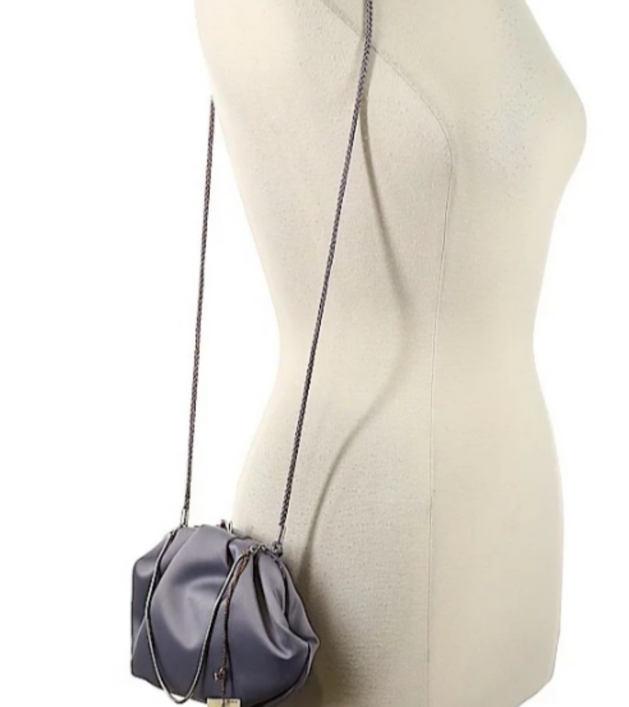 Kate Landry Gray Drawstring  Slouchy Elegant Satin Clutch / Crossbody Bag  NWT